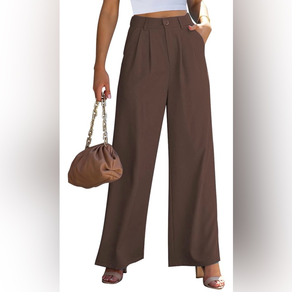 Women’s High Waisted Wide Leg Trousers / Chocolate Brown / Large